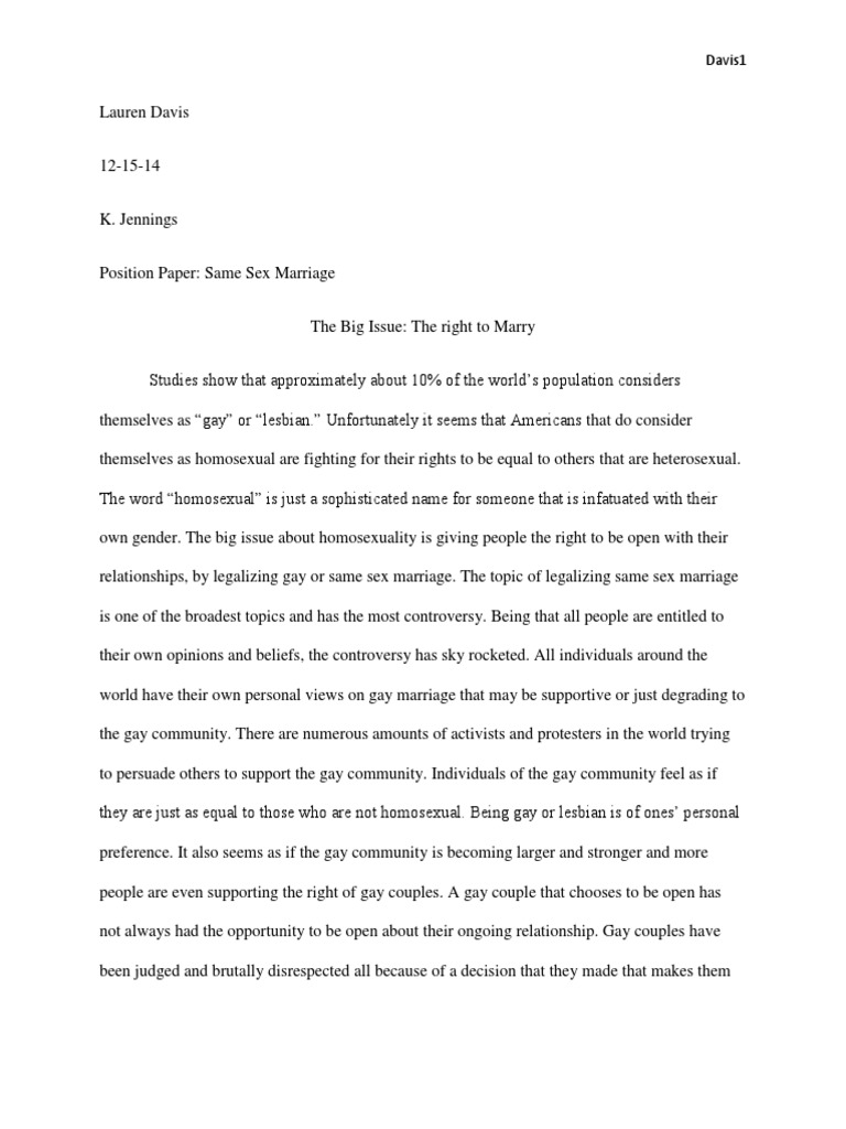 Реферат: Legalizing Homosexual Marriages Essay Research Paper For